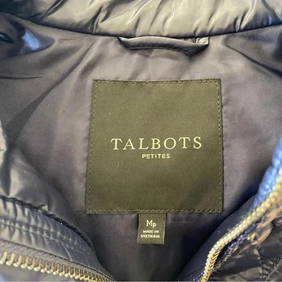 Talbots Petites Dark Blue Quilted Vest Jacket Sleeveless Sheen: Medium Petite - Picture 7 of 9